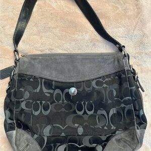 Coach Black and Gray Signature Shoulder Bag
